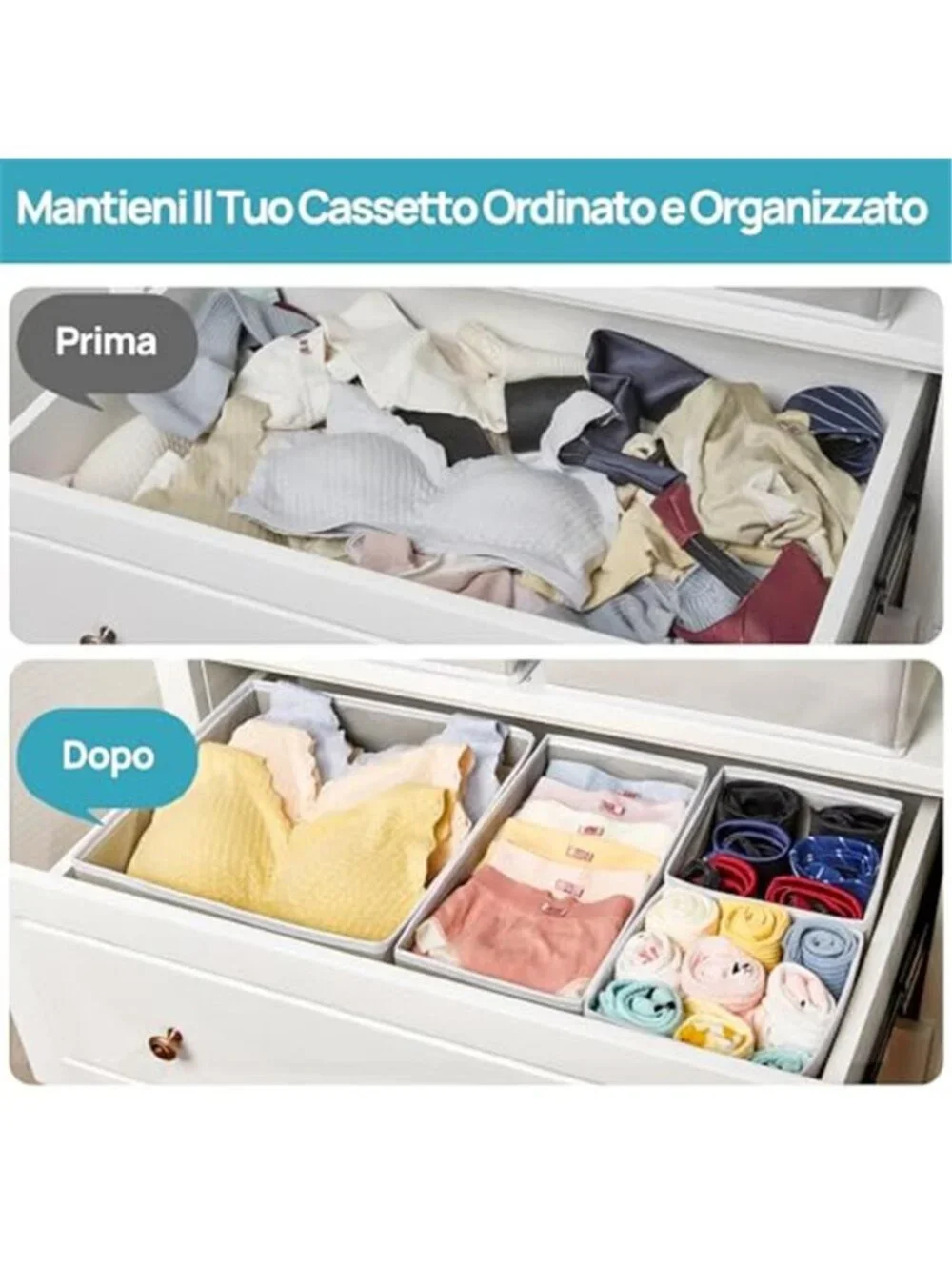 Closet Drawer Organizer Bins Set 12 Pack Fabric Storage Boxes Underwear Socks